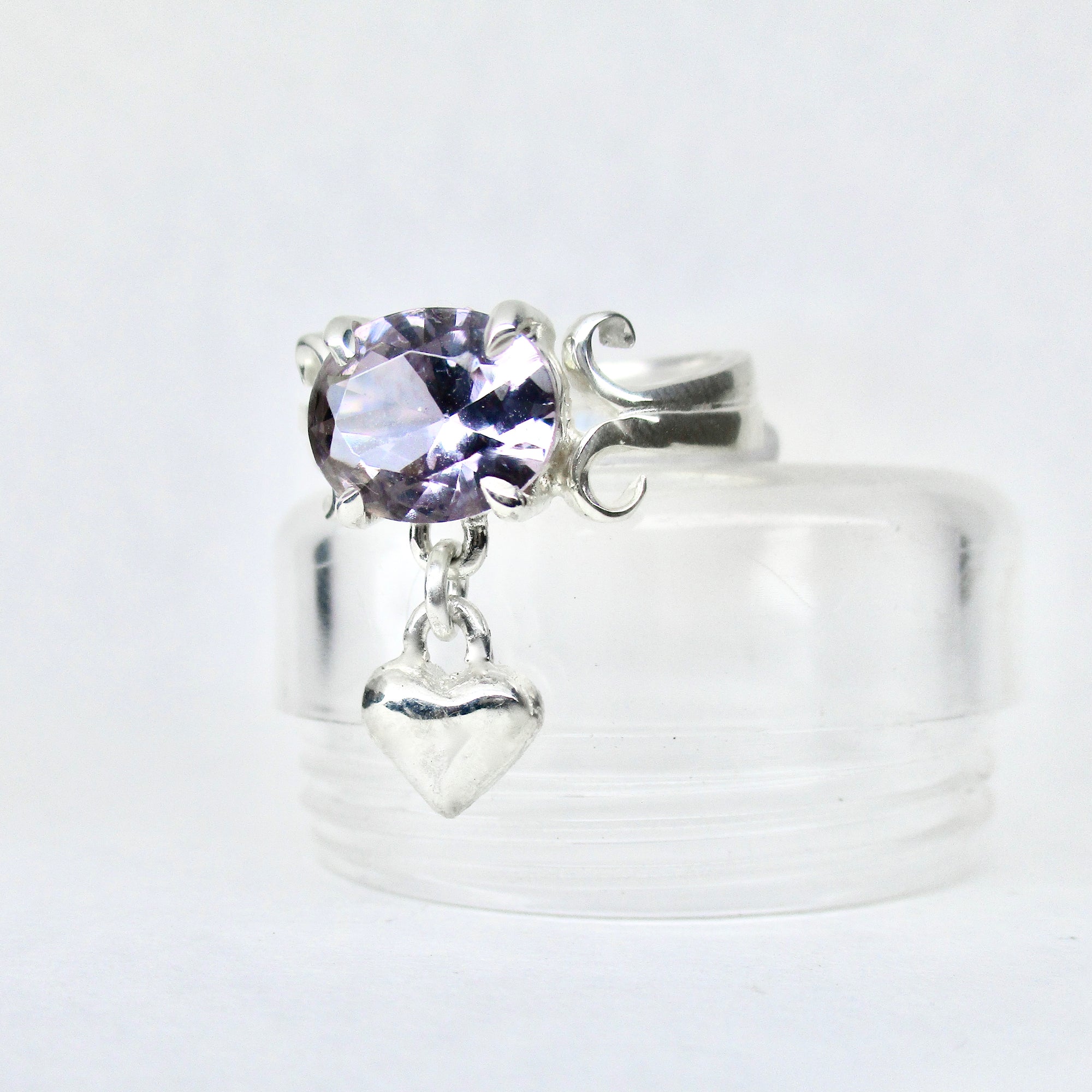 Purple/Green Colour Change Ring with Heart Charm