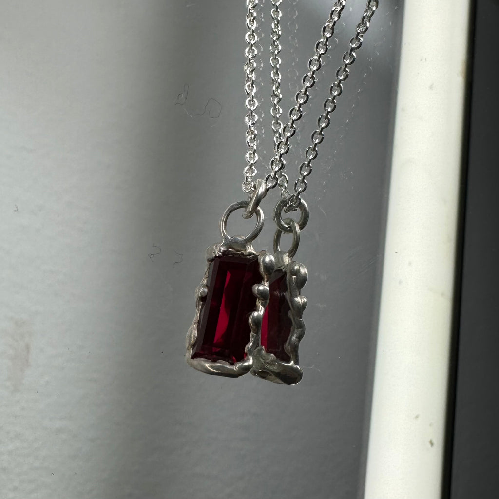 Lab Ruby Baguette Necklace