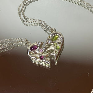 Cherished Heart Necklaces in Peridot and Pink Tourmaline