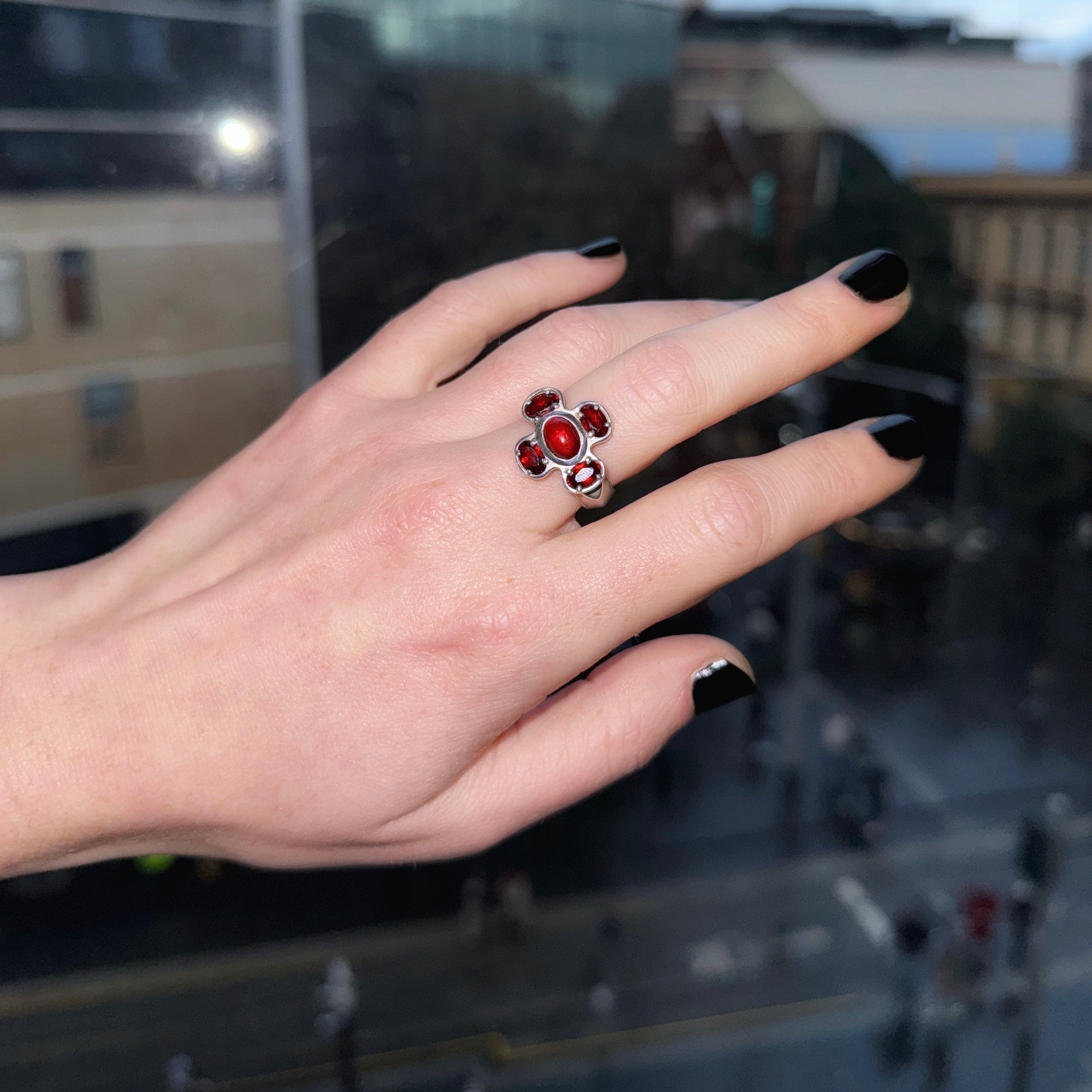 Cruciform Ring in Garnet