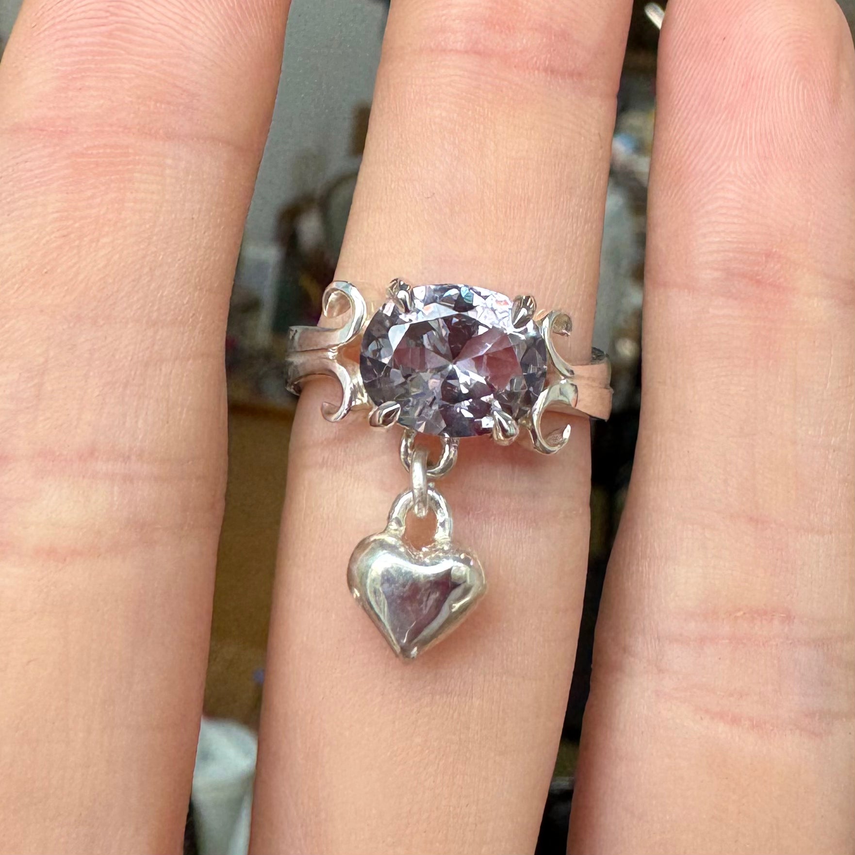 Purple/Green Colour Change Ring with Heart Charm