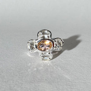 Cruciform Ring in Pink and White Topaz