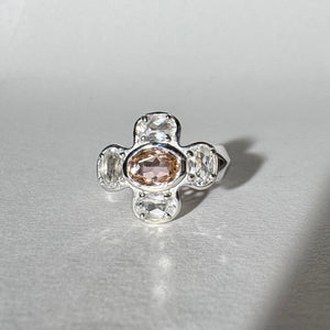 Cruciform Ring in Pink and White Topaz
