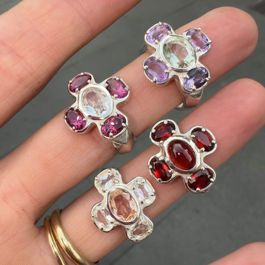 Cruciform Ring in Pink and White Topaz