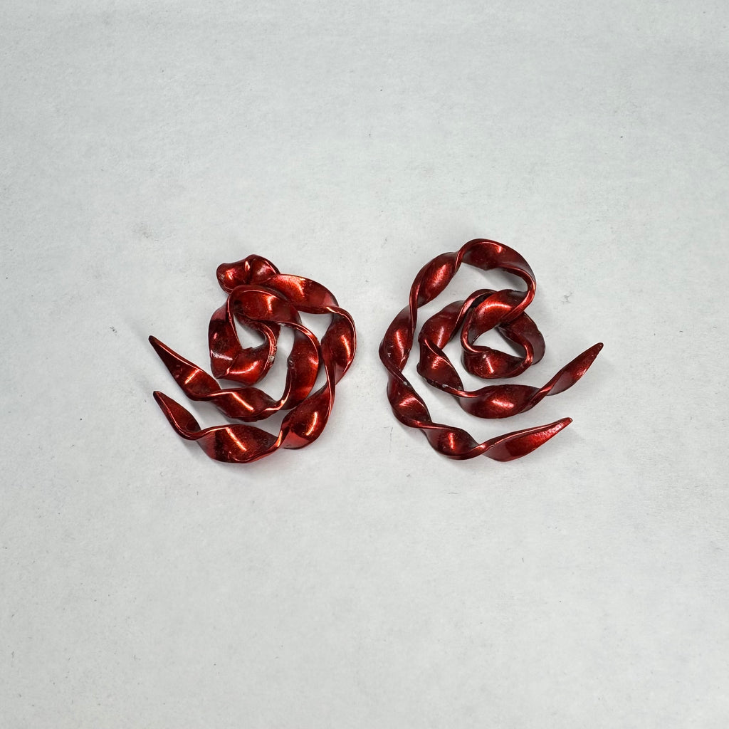 Red Swirl earrings- plated silver 3cm