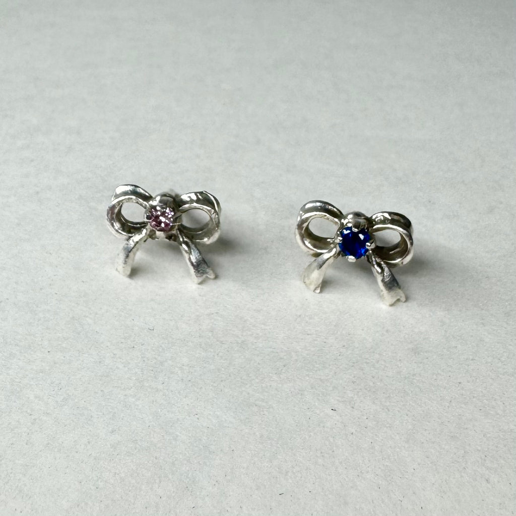 Bow Stud earrings Pink and Blue
