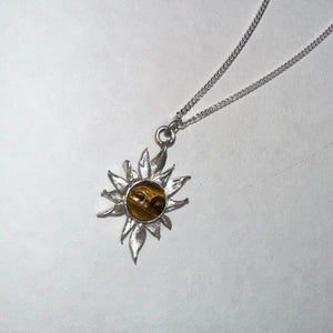 Tigers Eye Carved Face Flower Necklace