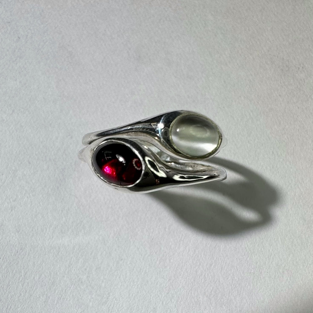 Me & U Rings in Garnet and Moonstone