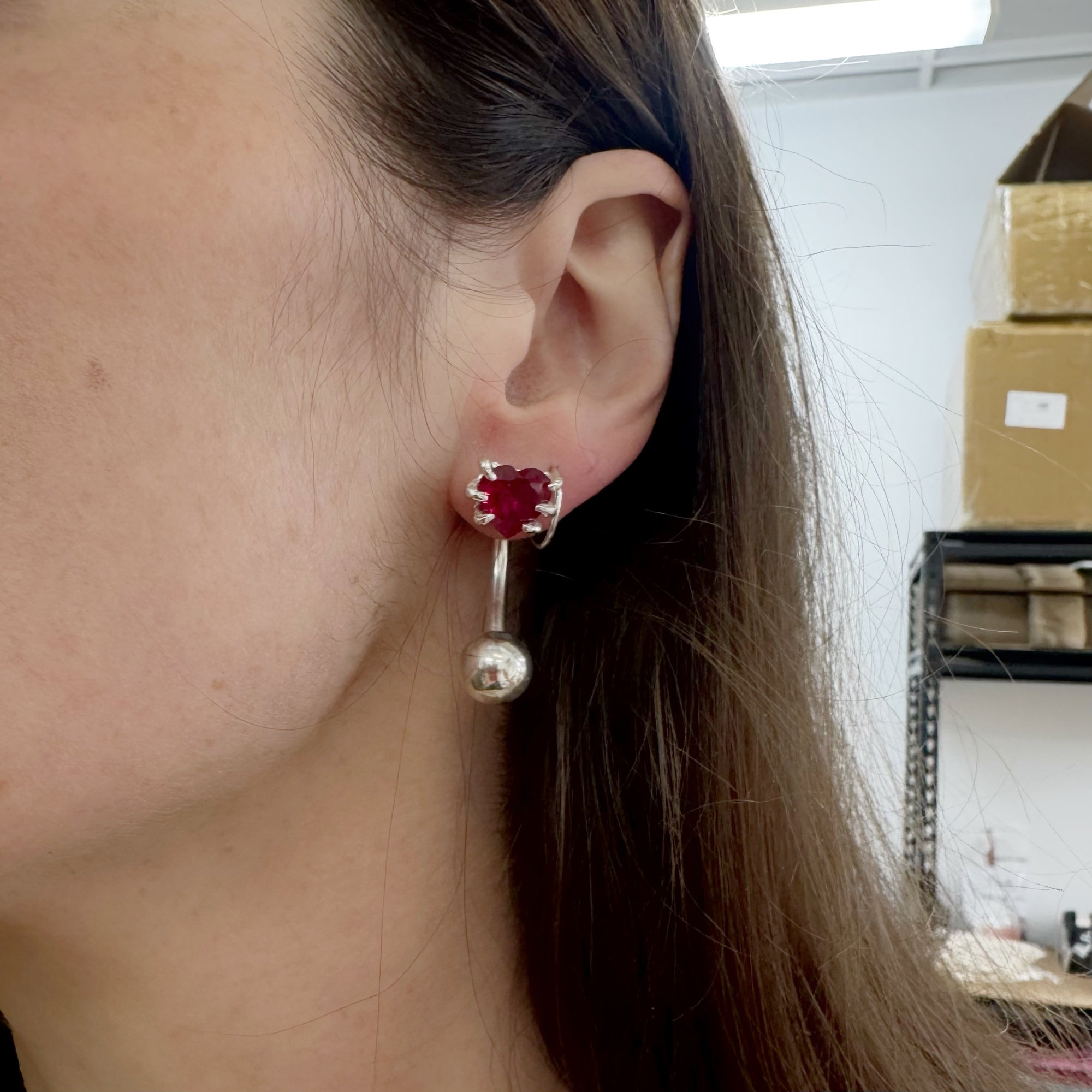 Clawed Heart Barbell Earrings