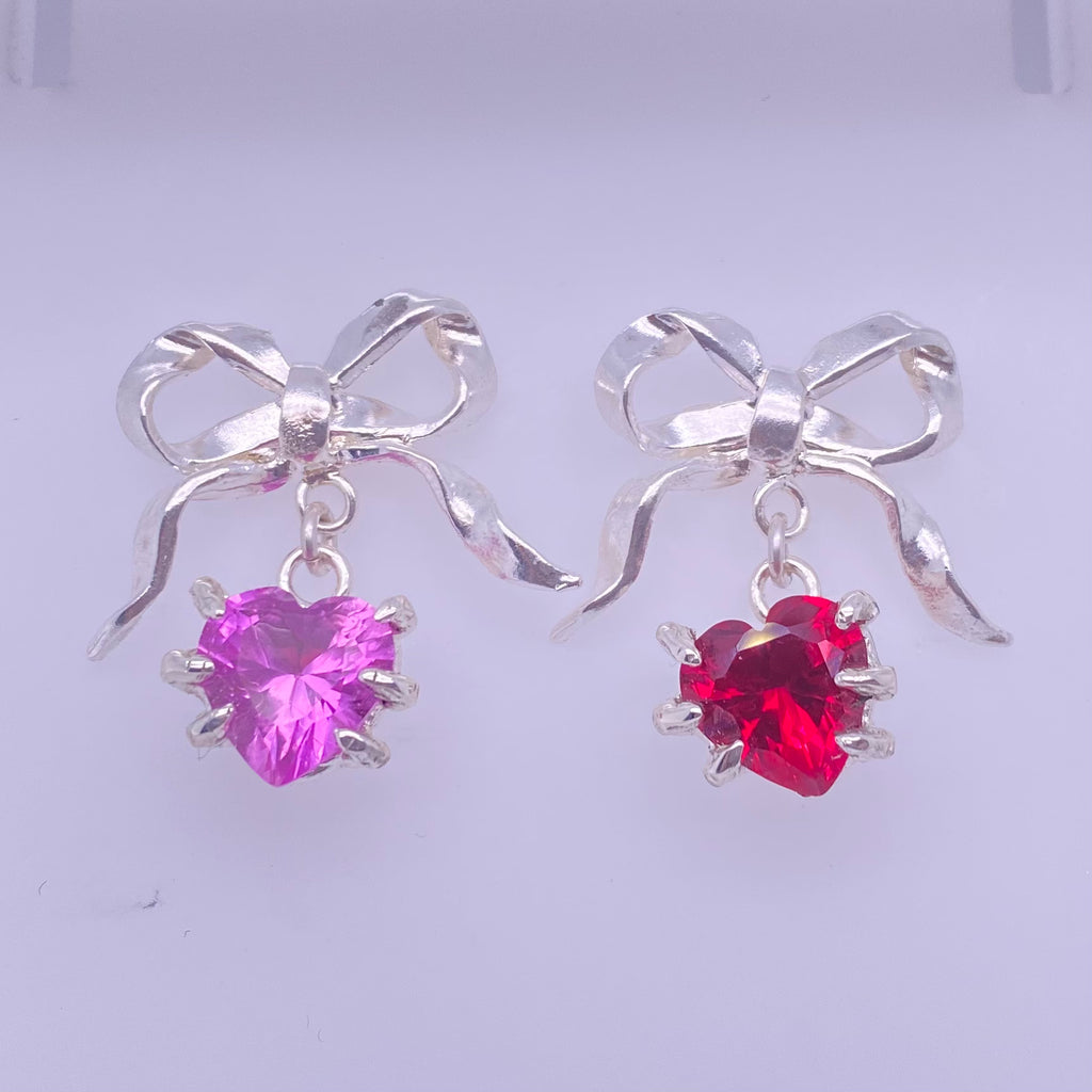 Bow and Heart Drop Earrings